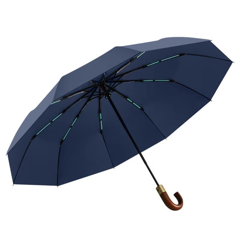 Gebogen handvat massief houten 3-delige automatisch open opvouwbare parasol, Doctor Strange-logo relatiegeschenk