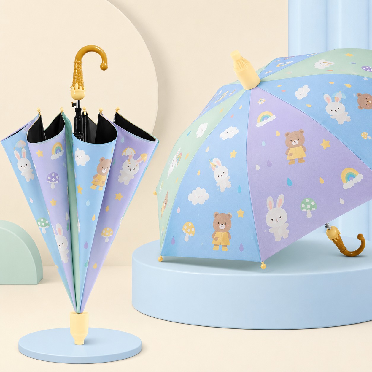 Aangepaste automatische cartoon kinderparaplu met vinylluifel