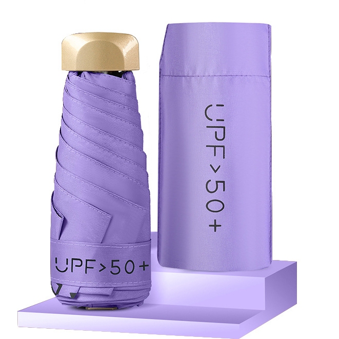 UPF 50+ ultracompacte mini-opvouwbare paraplu met zwarte UV-coating voor zon en regen